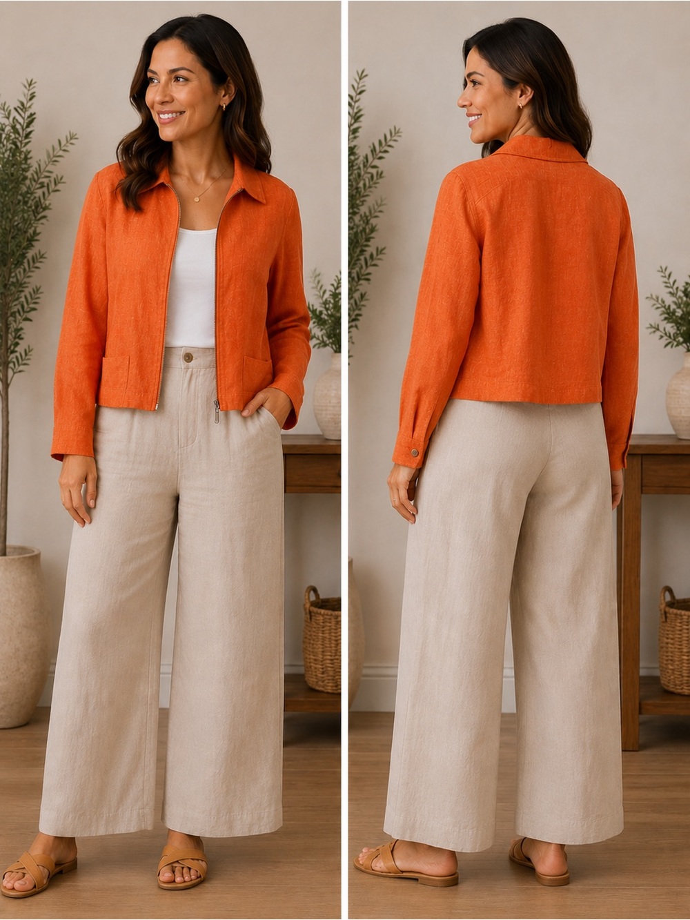 Finity Naturals Orange Linen Short Sporty Jacket Pockets Sz 12